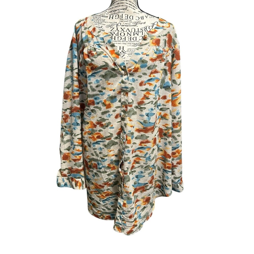 Meri Skye 22/24 Button Down Blouse Top Multicolor Bohemian Whimsical Career